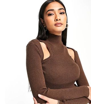 Topshop + Knitted Cutout Long Sleeve Top