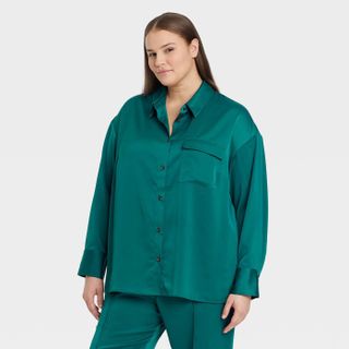 Who What Wear x Target + Long Sleeve Button-Down Satin Shirt