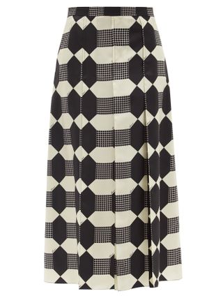 Gucci + Geometric-Print Pleated Silk-Satin Skirt