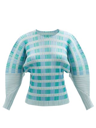 Pleats Please Issey Miyake + Striped Technical-Pleated Jersey Top