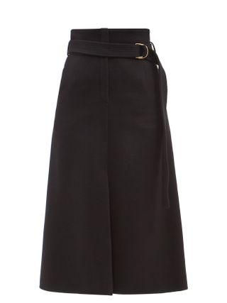 Another Tomorrow + Belted High-Rise Recycled-Cashmere Midi Skirt