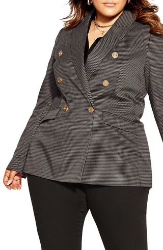 City Chic + Houndstooth Double Breasted Blazer
