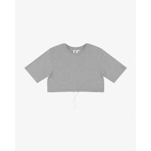 Les Girls Les Boys + Cotton Crop Drawstring T-Shirt - Grey Marl
