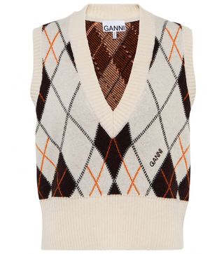 Ganni + Argyle Wool-Blend Sweater Vest