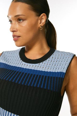 Karen Millen + Curve Colourblock Pointelle Knit Vest