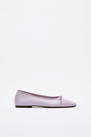 Zara + Leather Ballet Flats With Bow