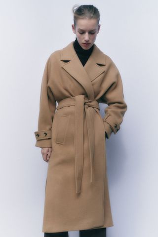 Zara + Wool Blend Belted Coat
