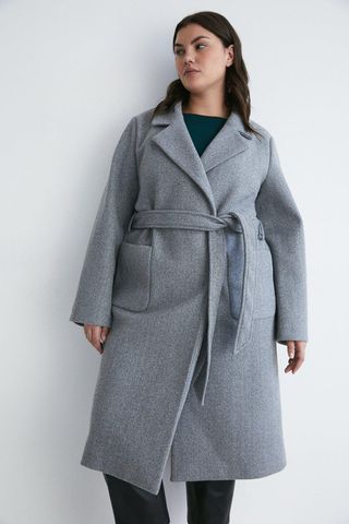Warehouse + Plus Size Wrap Front Belted Coat
