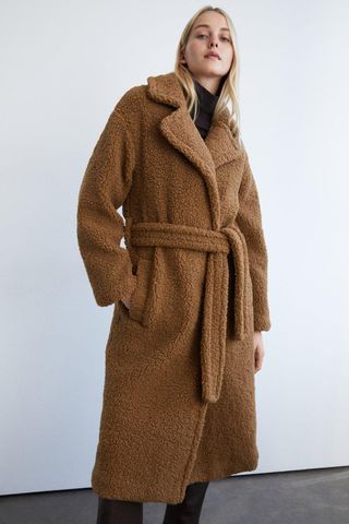 Warehouse + Belted Long Line Teddy Coat