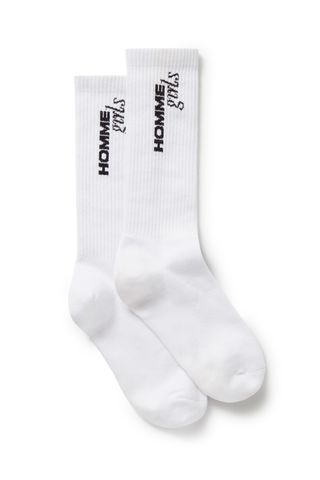 Hommegirls + Intarsia Ribbed Stretch Cotton-Blend Socks