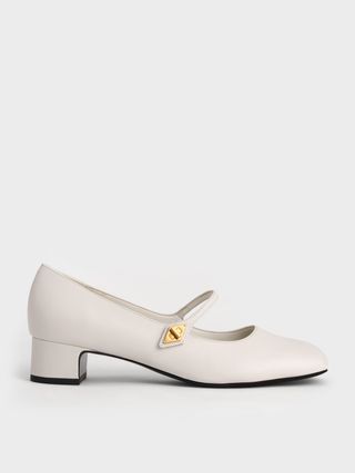 Charles & Keith + Chalk Metallic Accent Mary Jane Pumps