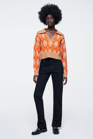 Zara + Knit Argyle Sweater