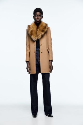 Zara + Removable Faux Fur Collar Coat