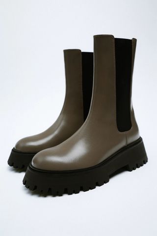 Zara + Lug Sole Leather Ankle Boots