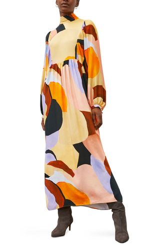 River Island + Abstract Pattern Long Sleeve Dress