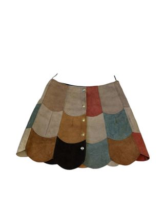 Etsy + Original 1970's A-Line Patchwork Suede Mini Skirt