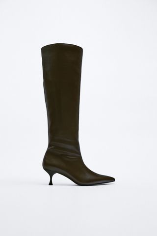 Zara + Kitten Heel Knee High Boots