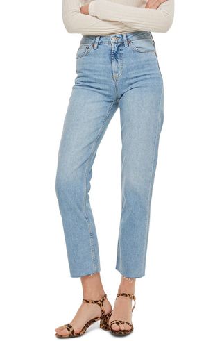 Topshop + Raw Hem Crop Straight Leg Jeans