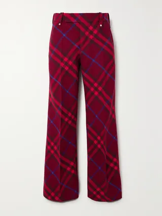 Burberry + Layered Checked Wool Straight-Leg Pants