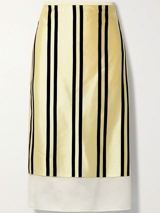 Khaite + Leelo Layered Striped Silk-Charmeuse and Georgette Midi Skirt