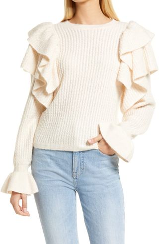 Rachel Parcell + Ruffle Sleeve Pointelle Sweater