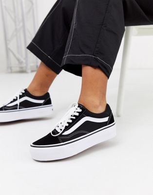 Vans + Old Skool Platform Trainers in Black and White