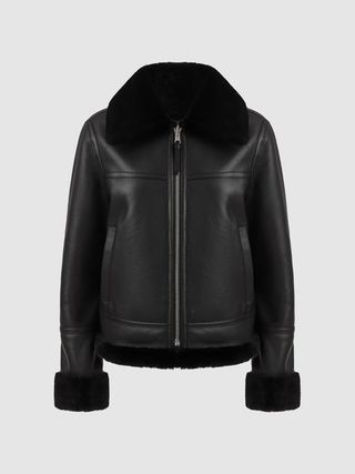 Reiss + Black Melody Reversible Leather Shearling Zip-Through Jacket