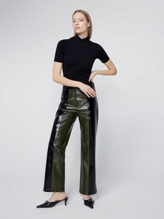 Kitri + Peyton Olive and Black Vinyl Trousers