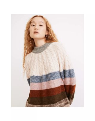 Madewell + Deacon Cableknit Mockneck Sweater in Stripe