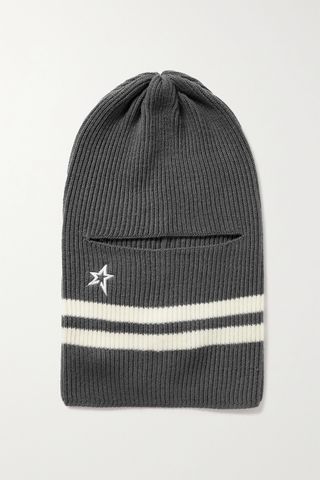 Perfect Moment + Embroidered Striped Ribbed Merino Wool Balaclava