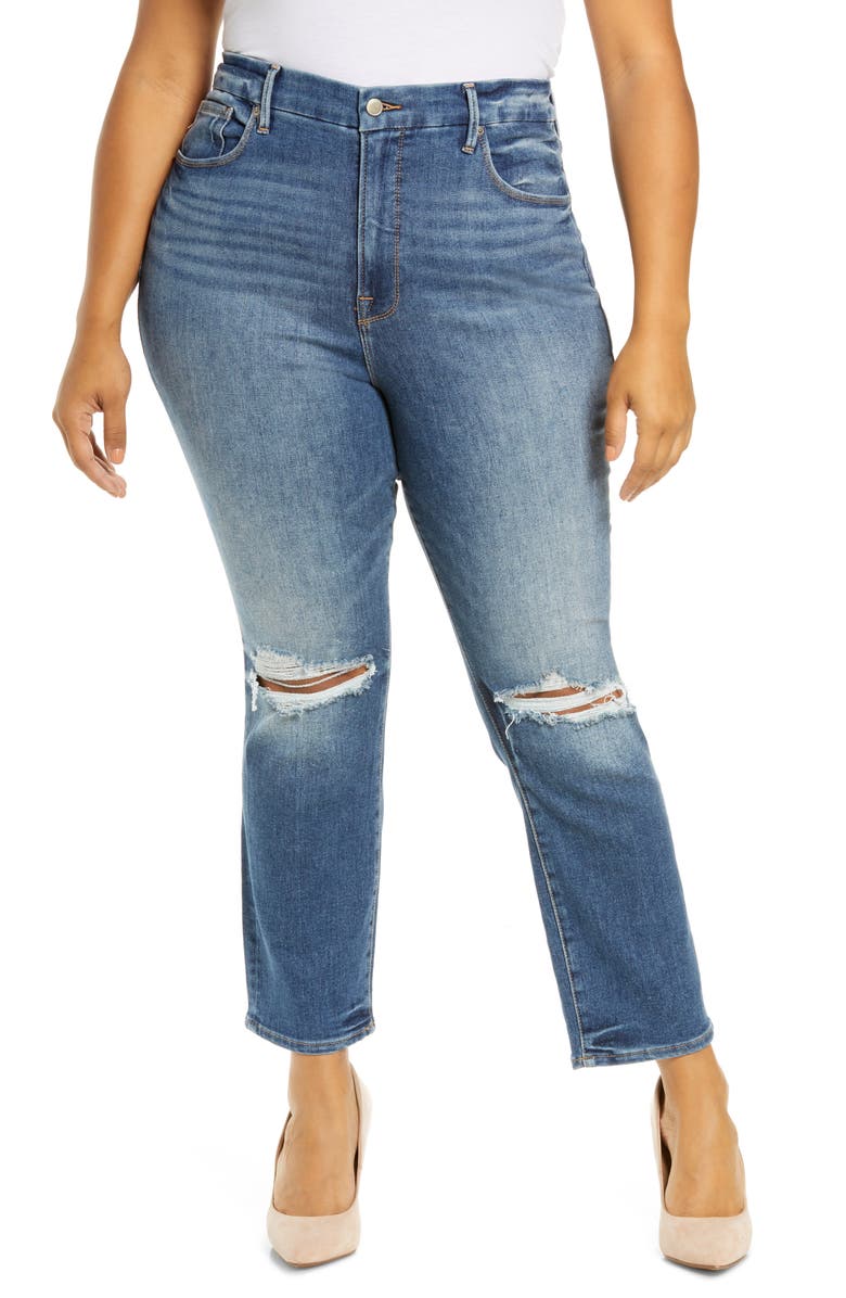 Good American + Good Legs Ripped High Waist Ankle Skinny Cigarette Jeans