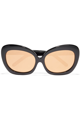 Linda Farrow + Oversized Cat-Eye Acetate Mirrored Sunglasses