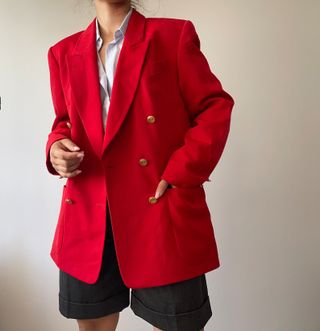 Vintage + Pure Wool Red Double Breasted Blazer