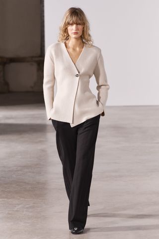 Zara + Peplum Wool Blend Knit Blazer