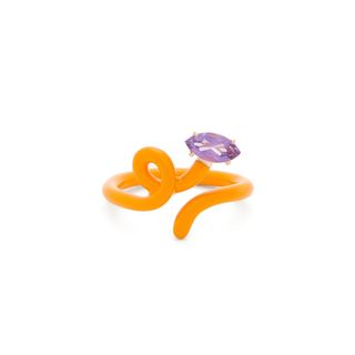 Bea Bongiasca + Baby Vine Tendril Amethyst, 9kt Gold & Enamel Ring