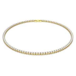 Swarovski + Tennis Deluxe Necklace, Round, White, Gold-Tone Plated