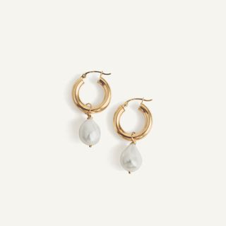 Kinn + Baroque Pearl Hoop Earrings 14k Solid Gold