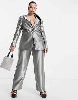 ASOS + Metallic Suit Blazer in Silver