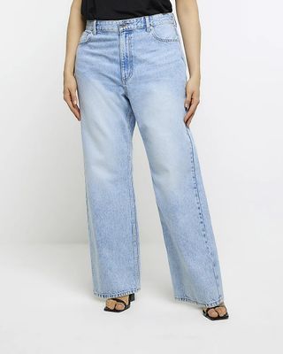 River Island + Plus Blue Mid Rise Straight Jeans