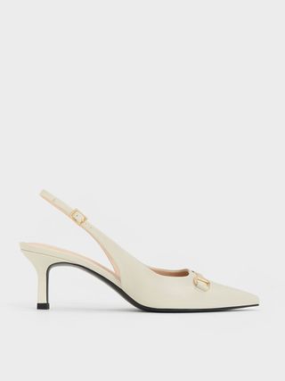 Charles & Keith + Chalk Metallic-Accent Slingback Pumps