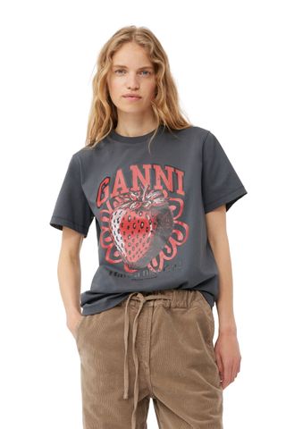 Ganni + Grey Relaxed Strawberry T-Shirt