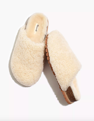 Madewell + The Layne Clog Mules in Shearling