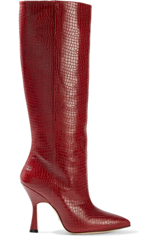 Stuart Weitzman + Parton Croc-Effect Leather Knee Boots
