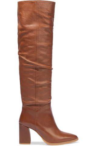Iris & Ink + Clarisse Ruched Pebbled-Leather Knee Boots