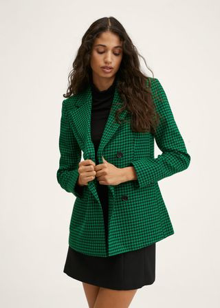 Mango + Houndstooth Wool-Blend Blazer