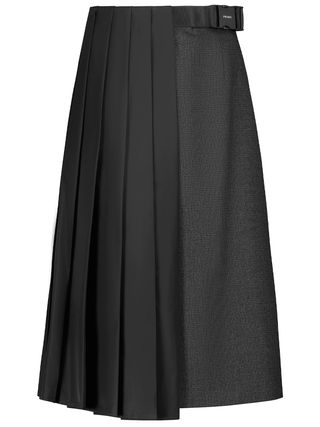 Prada + Asymmetric Pleated Wool Midi Skirt