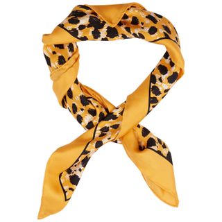 Ganni + Yellow Leopard-Print Silk-Twill Scarf