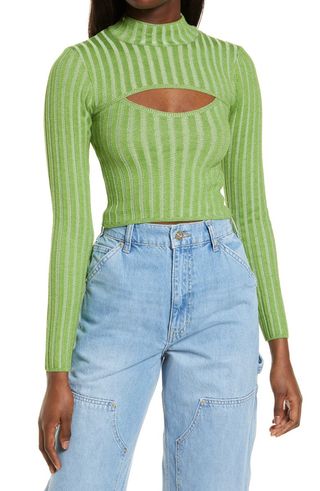 BDG + Cutout Ribbed Mock Neck Sweater