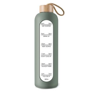 Probttl + Glass Water Bottle with Time Marker Reminder Quotes