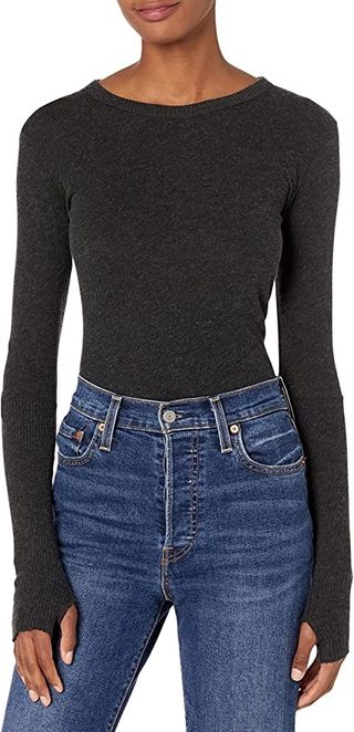 Enza Costa + Cashmere Blend Cuffed Crew Top With Thumbholes